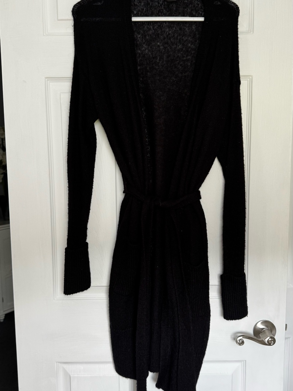 Topshop Black Long Knit Belted Cardigan